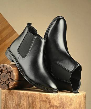 Synthetic Leather Lightweight Comfortable Trendy Walking Outdoor Slip On Chelsea Boots For Men  (Black , 10)