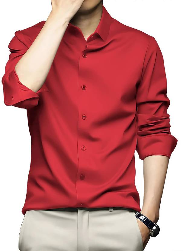 Men Regular Fit Solid Button Down Collar Formal Shirt